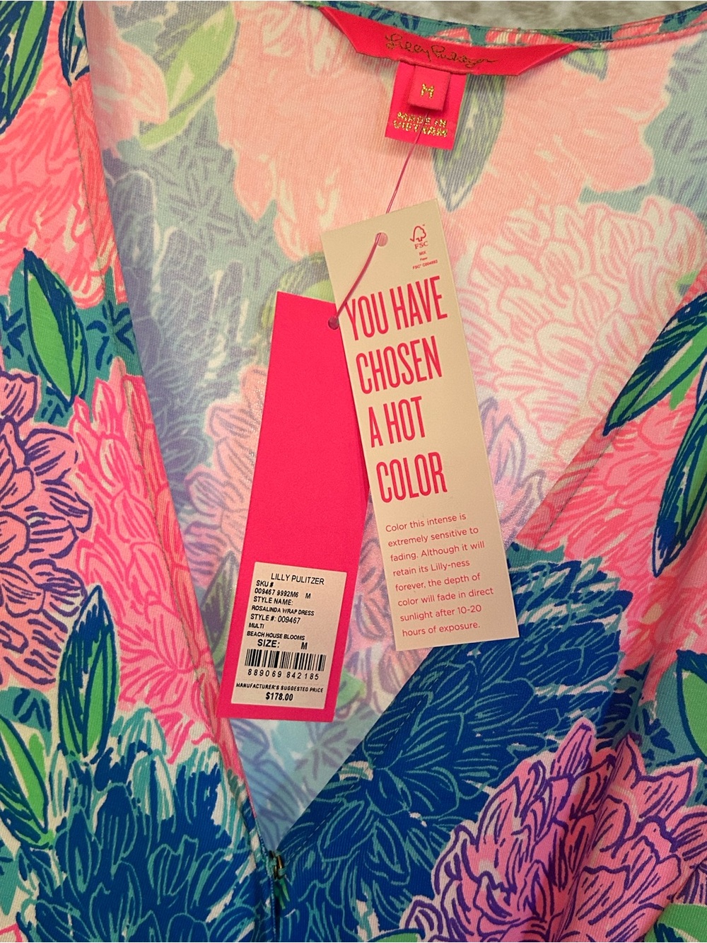 Lily Pulitzer Pink Floral Wrap Dress with Blue & Purple Accents - Picture 4 of 4